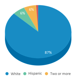 This chart displays the percentage breakdown of students of all ethnic groups in Fort Collins Montessori School. This chart displays the percentage breakdown of students of all ethnic groups in Fort Collins Montessori School.