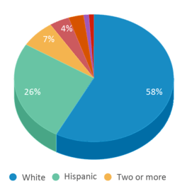 This chart displays the percentage breakdown of public school students of all ethnic groups in Oregon. This chart displays the percentage breakdown of public school students of all ethnic groups in Oregon.